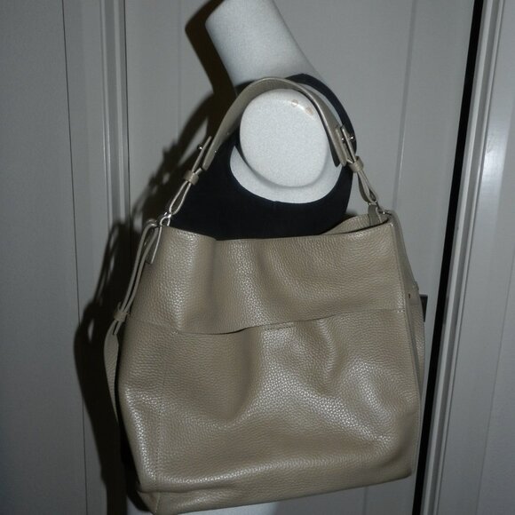 All Saints Mast Taupe Pebbled Leather Convertible Crossbody Shoulder Tote Bag - Picture 2 of 16